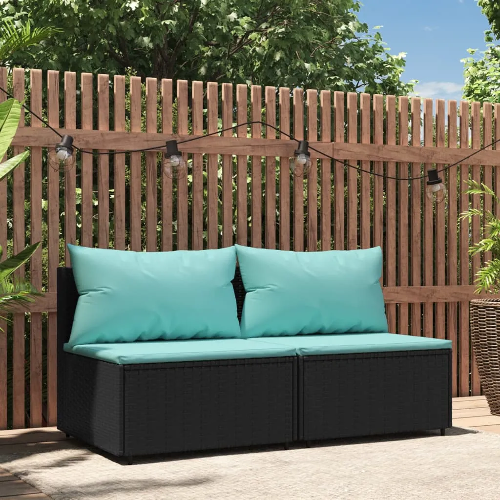 vidaXL Divani Centrali da Giardino con Cuscini 2pz in Polyrattan Nero