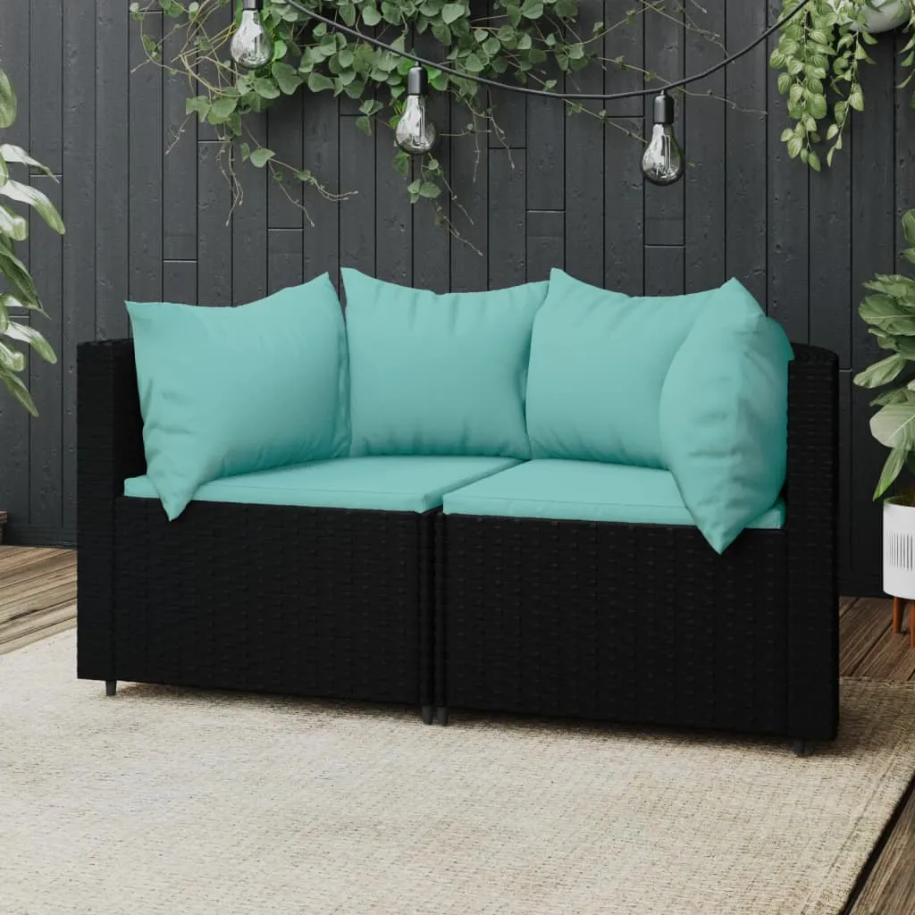 vidaXL Divani Angolari da Giardino con Cuscini 2pz in Polyrattan Nero