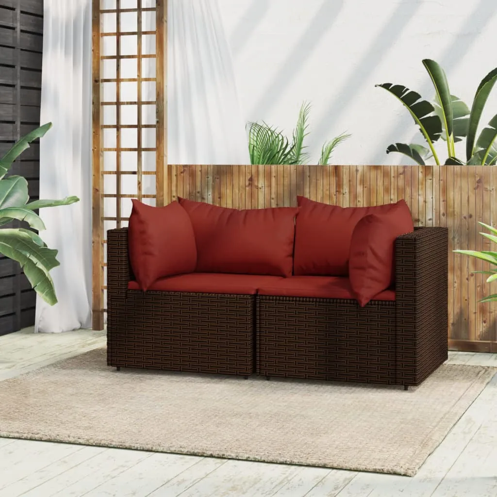 vidaXL Divani Angolari da Giardino con Cuscini 2pz Polyrattan Marrone