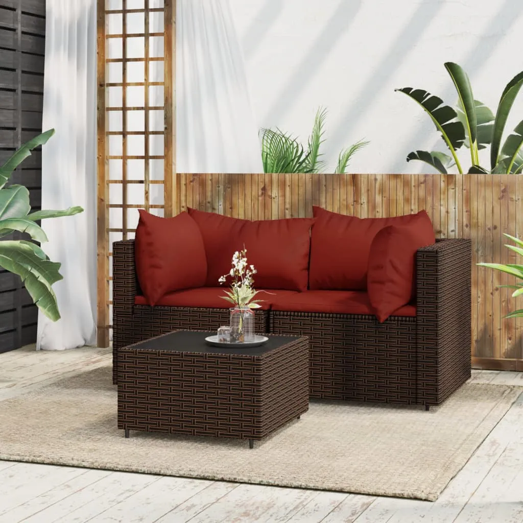 vidaXL Set Mobili da Giardino 3 pz con Cuscini in Polyrattan Marrone