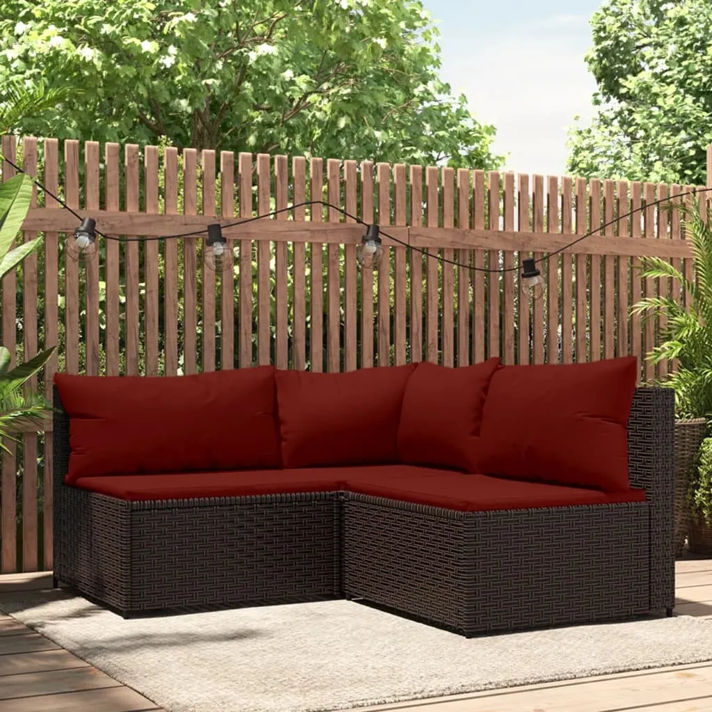 vidaXL Set Mobili da Giardino 3 pz con Cuscini in Polyrattan Marrone