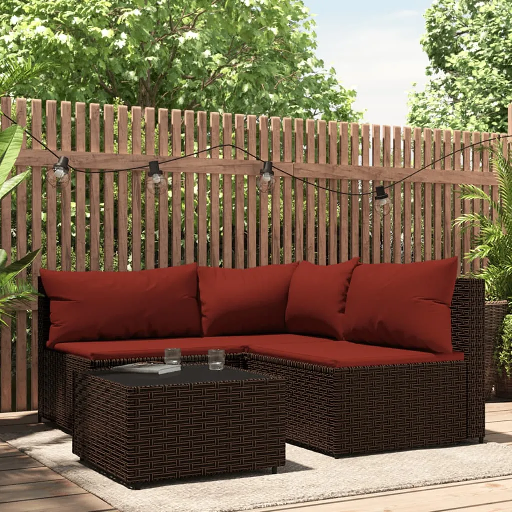 vidaXL Set Mobili da Giardino 4 pz con Cuscini in Polyrattan Marrone