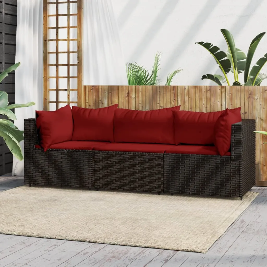 vidaXL Set Mobili da Giardino 3 pz con Cuscini in Polyrattan Marrone