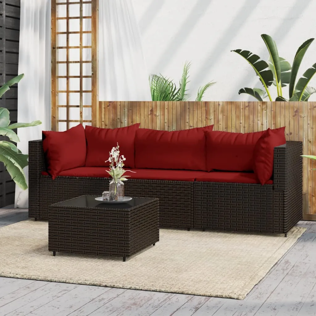 vidaXL Set Mobili da Giardino 4 pz con Cuscini in Polyrattan Marrone