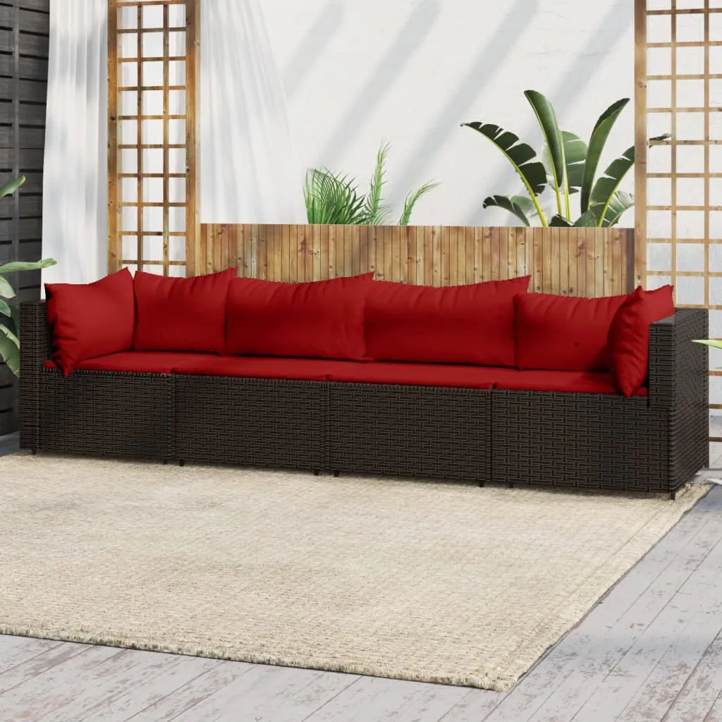 vidaXL Set Mobili da Giardino 4 pz con Cuscini in Polyrattan Marrone