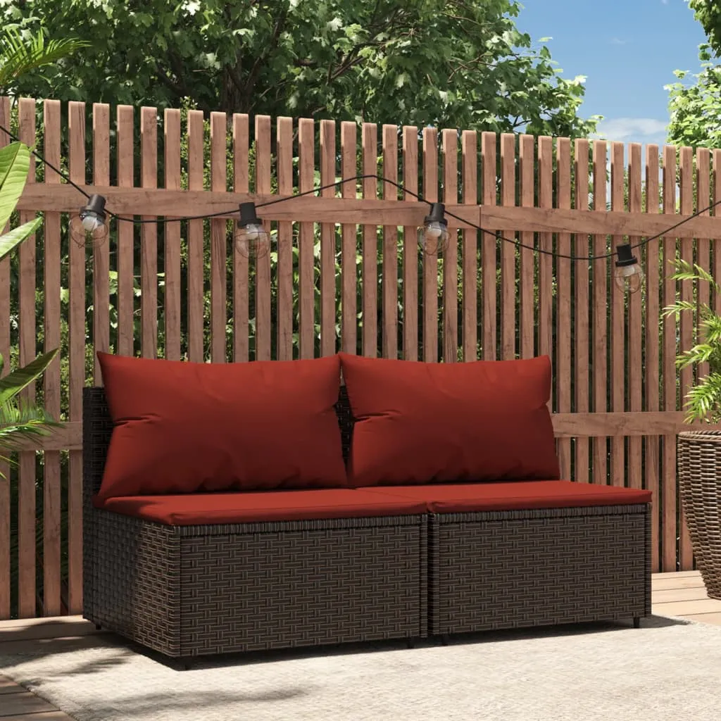 vidaXL Divani Centrali da Giardino con Cuscini 2pz Polyrattan Marrone