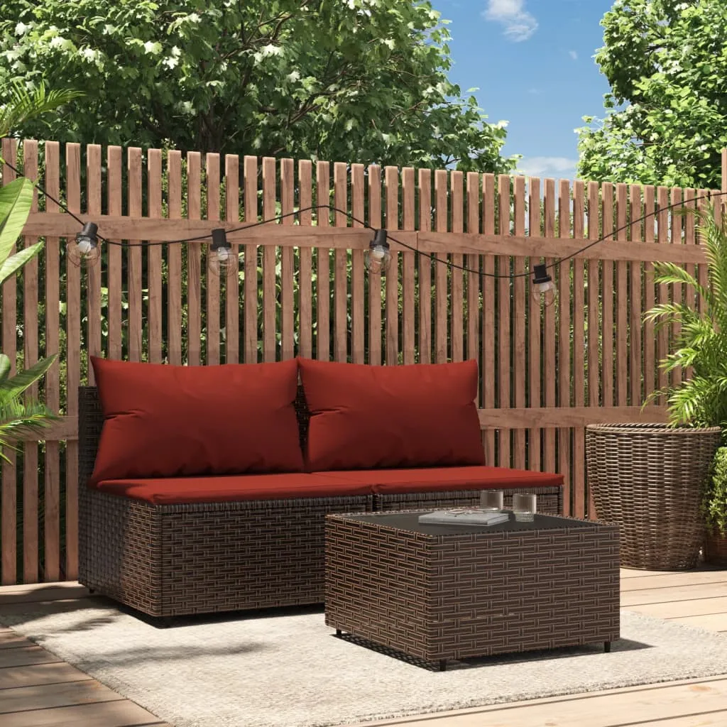 vidaXL Set Mobili da Giardino 3 pz con Cuscini in Polyrattan Marrone