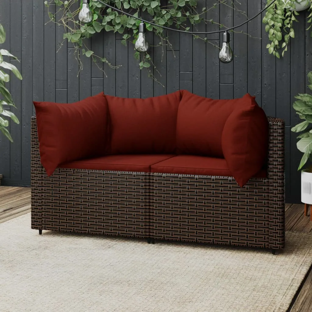 vidaXL Divani Angolari da Giardino con Cuscini 2pz Polyrattan Marrone