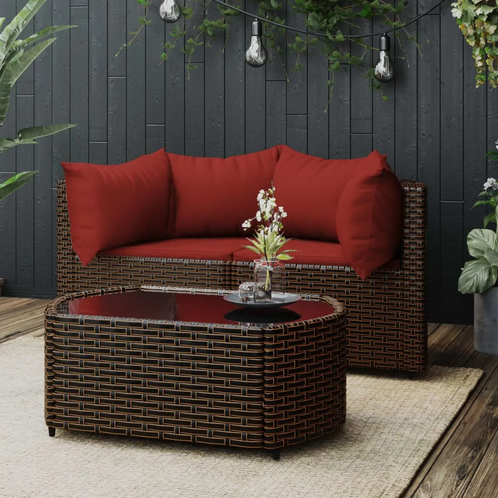 vidaXL Set Mobili da Giardino 3 pz con Cuscini in Polyrattan Marrone