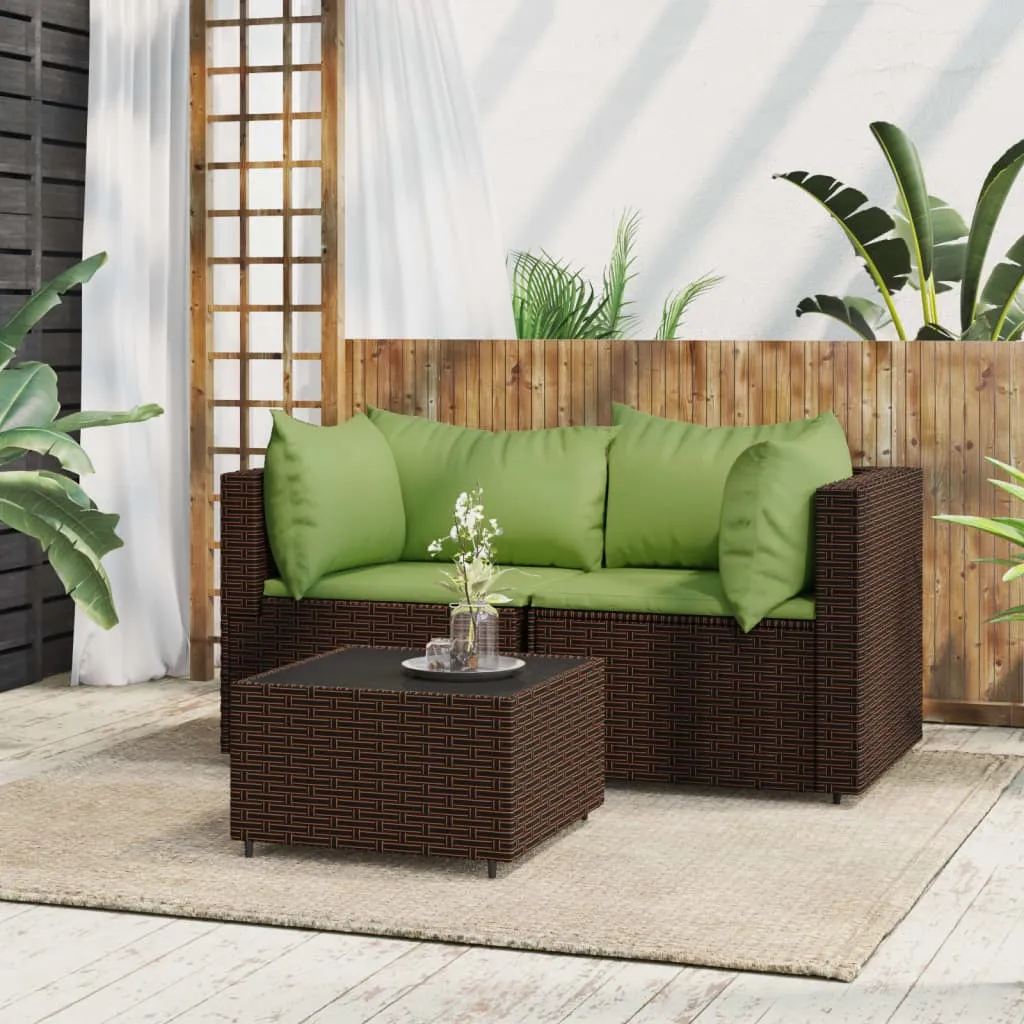 vidaXL Set Mobili da Giardino 3 pz con Cuscini in Polyrattan Marrone