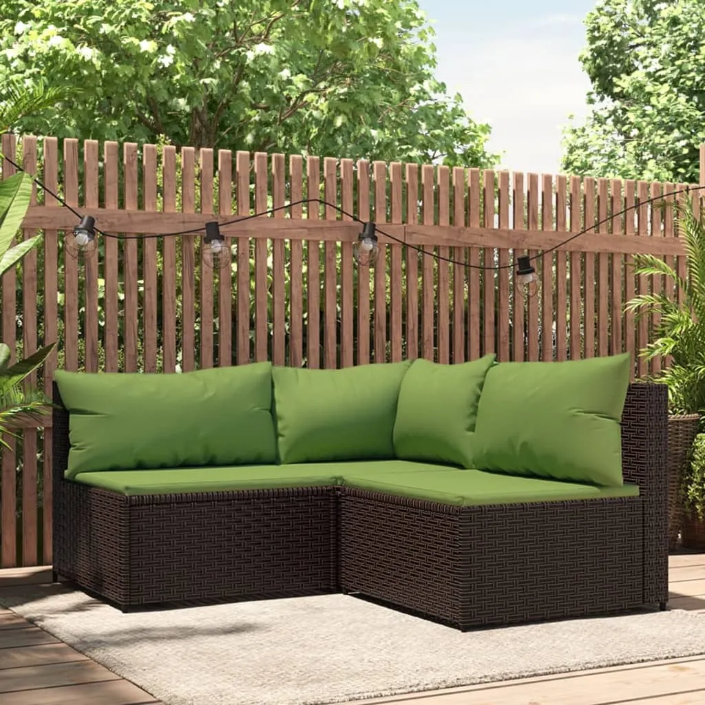 vidaXL Set Mobili da Giardino 3 pz con Cuscini in Polyrattan Marrone