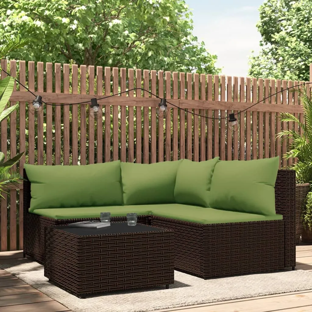 vidaXL Set Mobili da Giardino 4 pz con Cuscini in Polyrattan Marrone