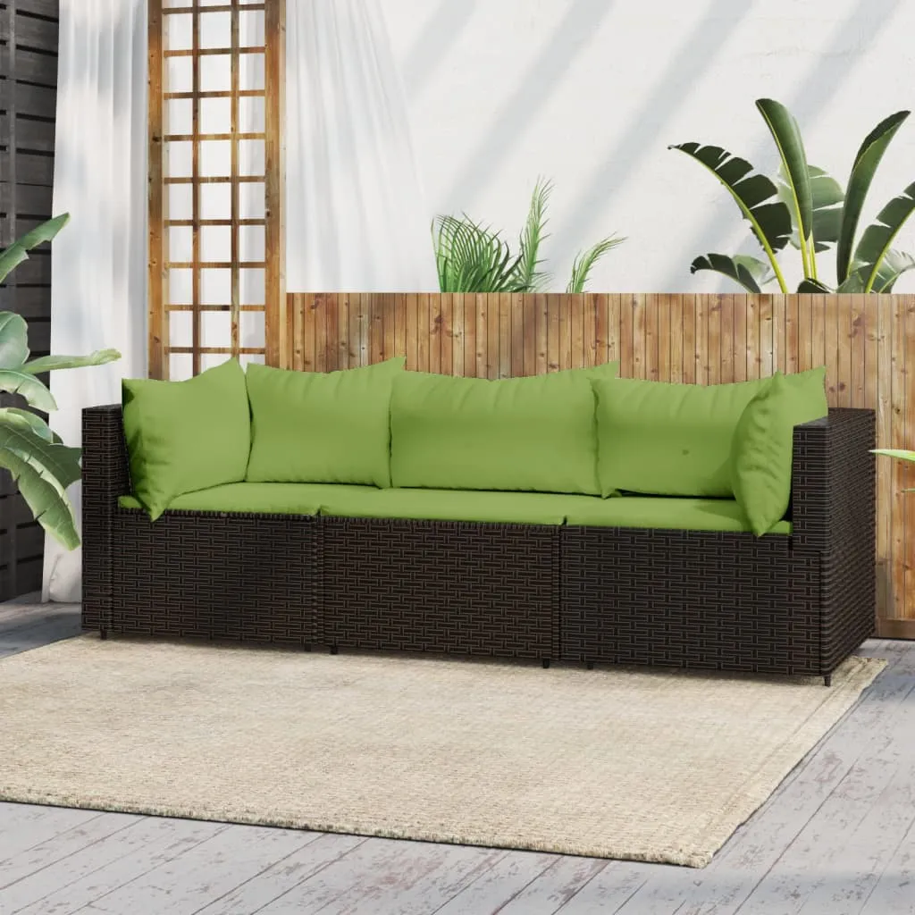 vidaXL Set Mobili da Giardino 3 pz con Cuscini in Polyrattan Marrone