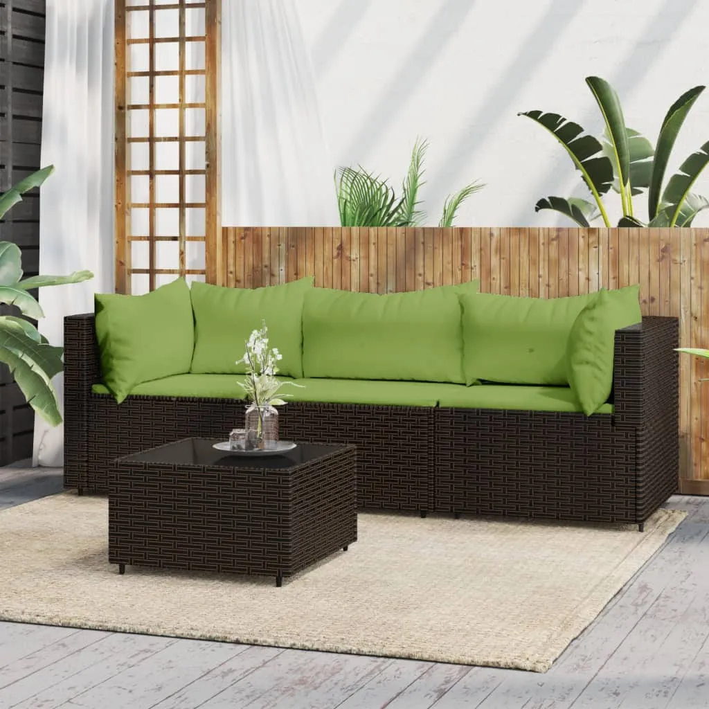 vidaXL Set Mobili da Giardino 4 pz con Cuscini in Polyrattan Marrone