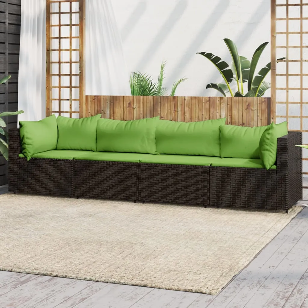 vidaXL Set Mobili da Giardino 4 pz con Cuscini in Polyrattan Marrone