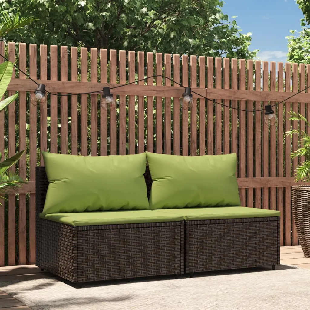 vidaXL Divani Centrali da Giardino con Cuscini 2pz Polyrattan Marrone