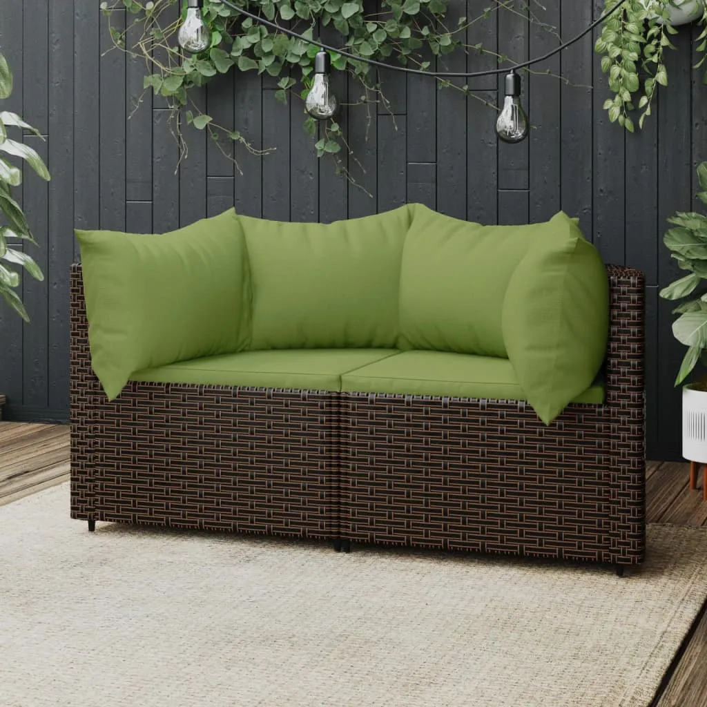 vidaXL Divani Angolari da Giardino con Cuscini 2pz Polyrattan Marrone