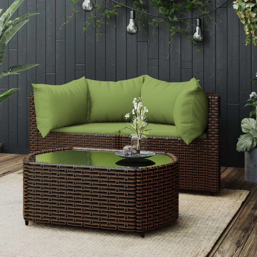 vidaXL Set Mobili da Giardino 3 pz con Cuscini in Polyrattan Marrone