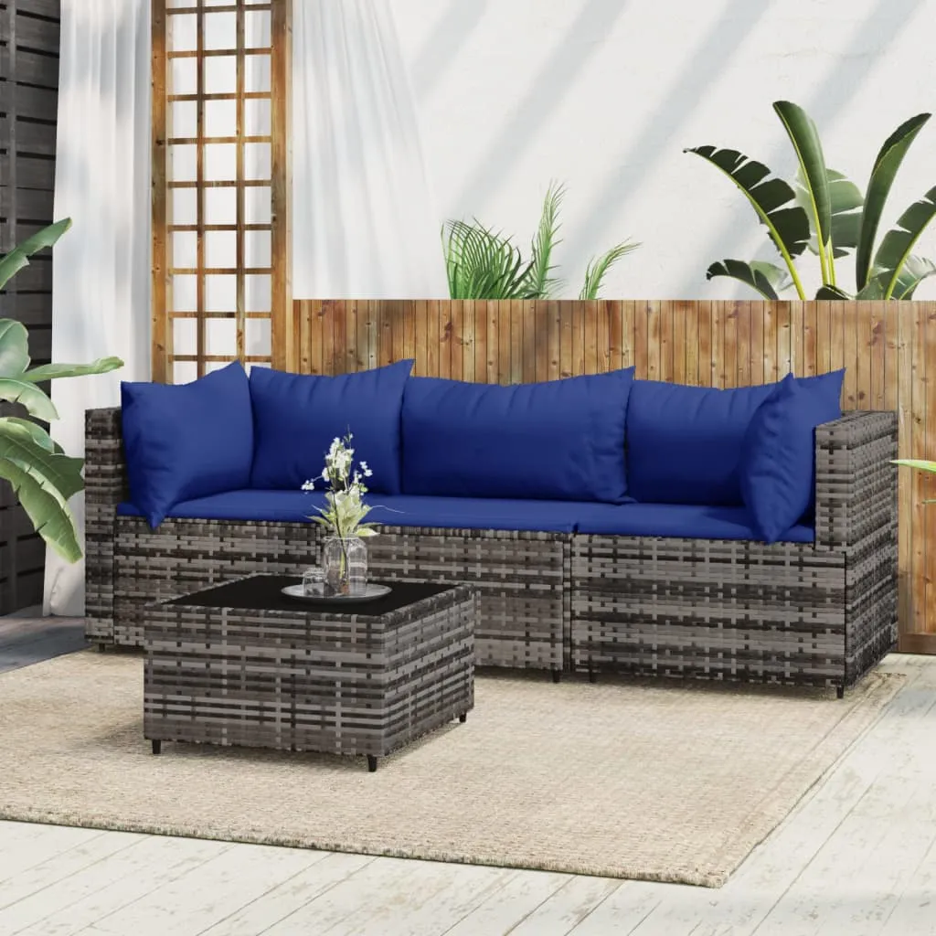 vidaXL Set Divani da Giardino 4 pz con Cuscini in Polyrattan Grigio