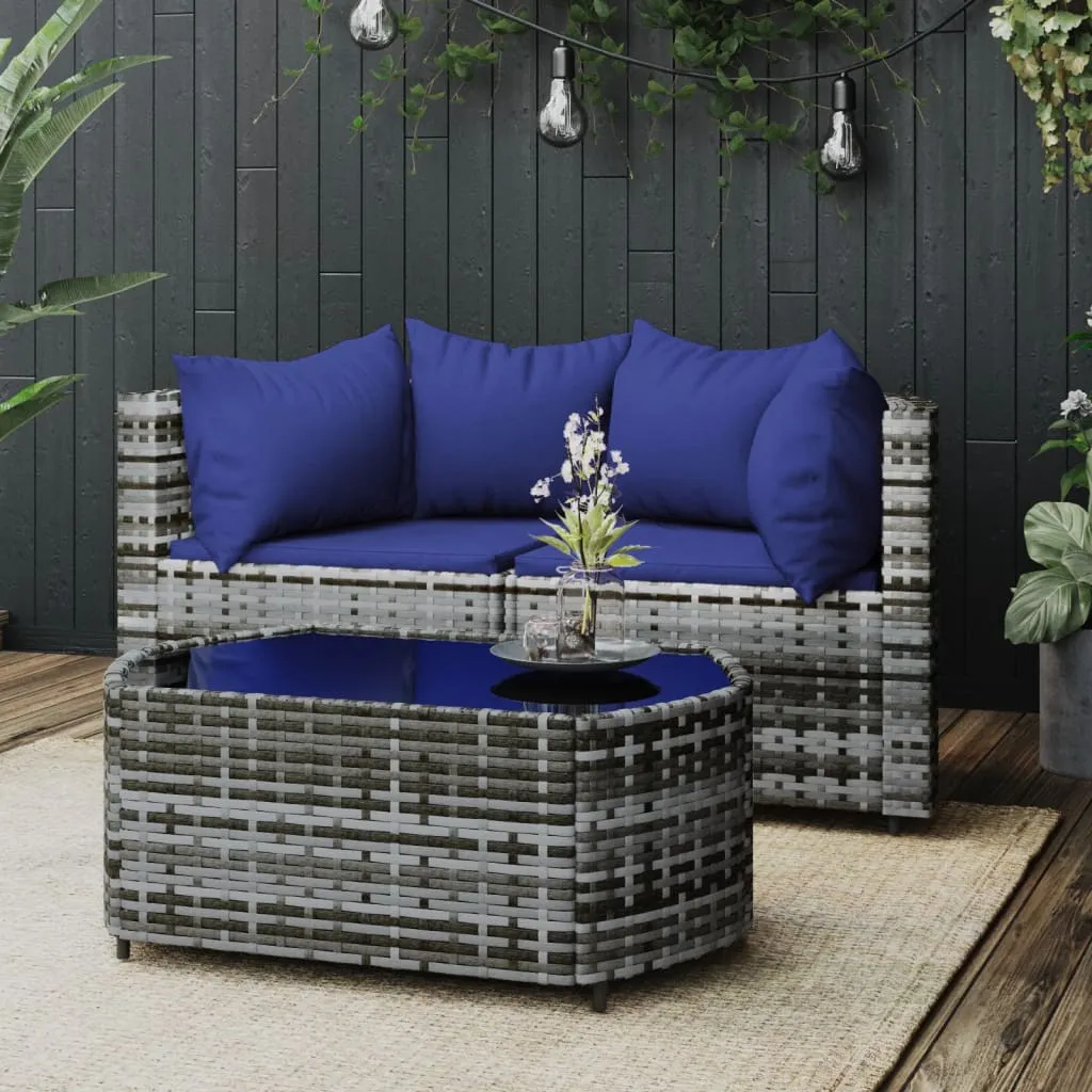 vidaXL Set Divani da Giardino 3 pz con Cuscini in Polyrattan Grigio