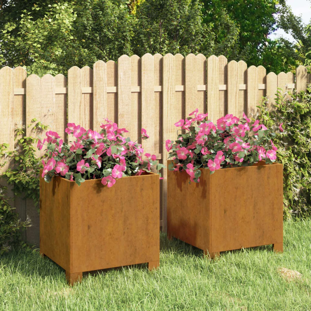 vidaXL Fioriere con Gambe 2pz Ruggine 32x30x33 cm Acciaio Corten