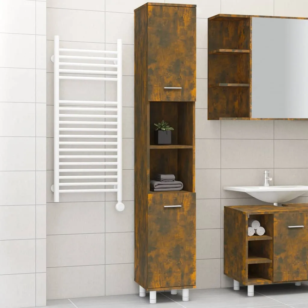 vidaXL Armadietto Bagno Rovere Fumo 30x30x179 cm in Legno Multistrato