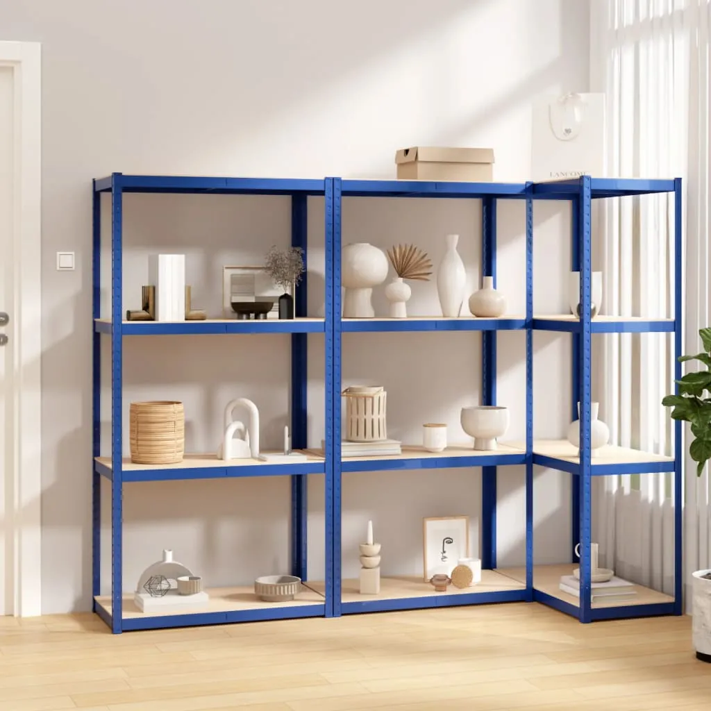 vidaXL Scaffali a 4 Ripiani 3 pz Blu in Acciaio e Legno Multistrato