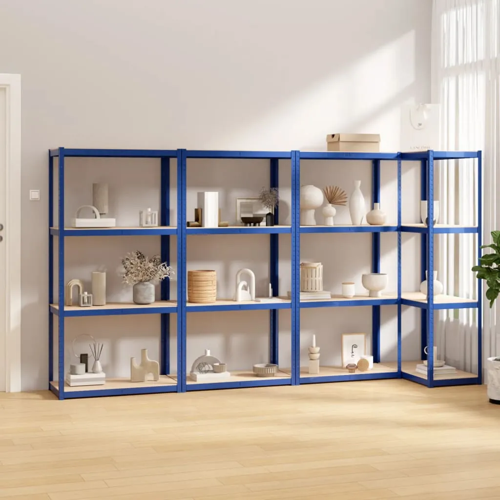 vidaXL Scaffali a 4 Ripiani 4 pz Blu in Acciaio e Legno Multistrato