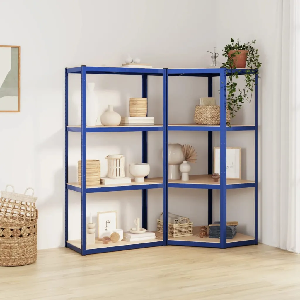 vidaXL Scaffali a 4 Ripiani 2 pz Blu in Acciaio e Legno Multistrato