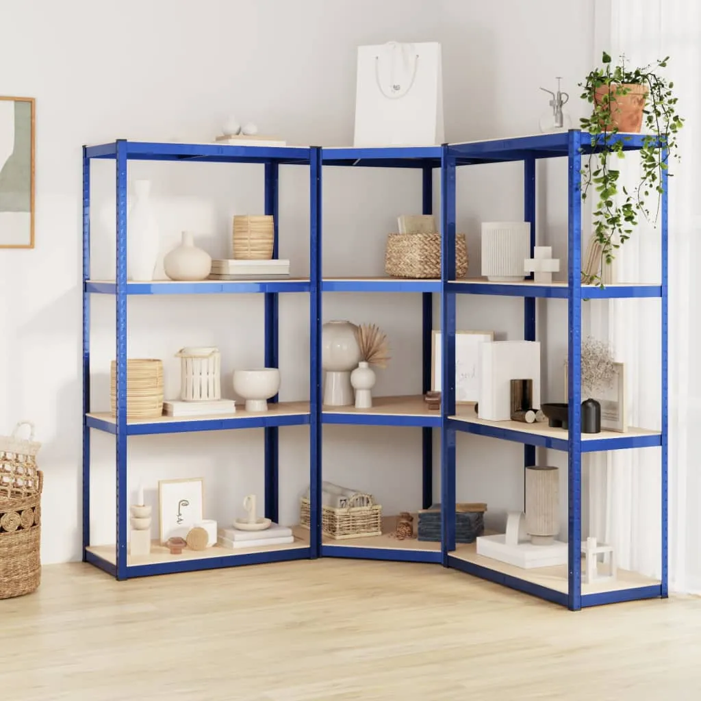 vidaXL Scaffali a 4 Ripiani 3 pz Blu in Acciaio e Legno Multistrato