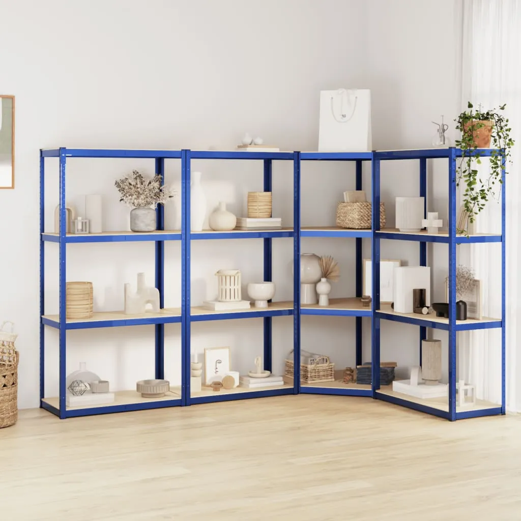 vidaXL Scaffali a 4 Ripiani 4 pz Blu in Acciaio e Legno Multistrato