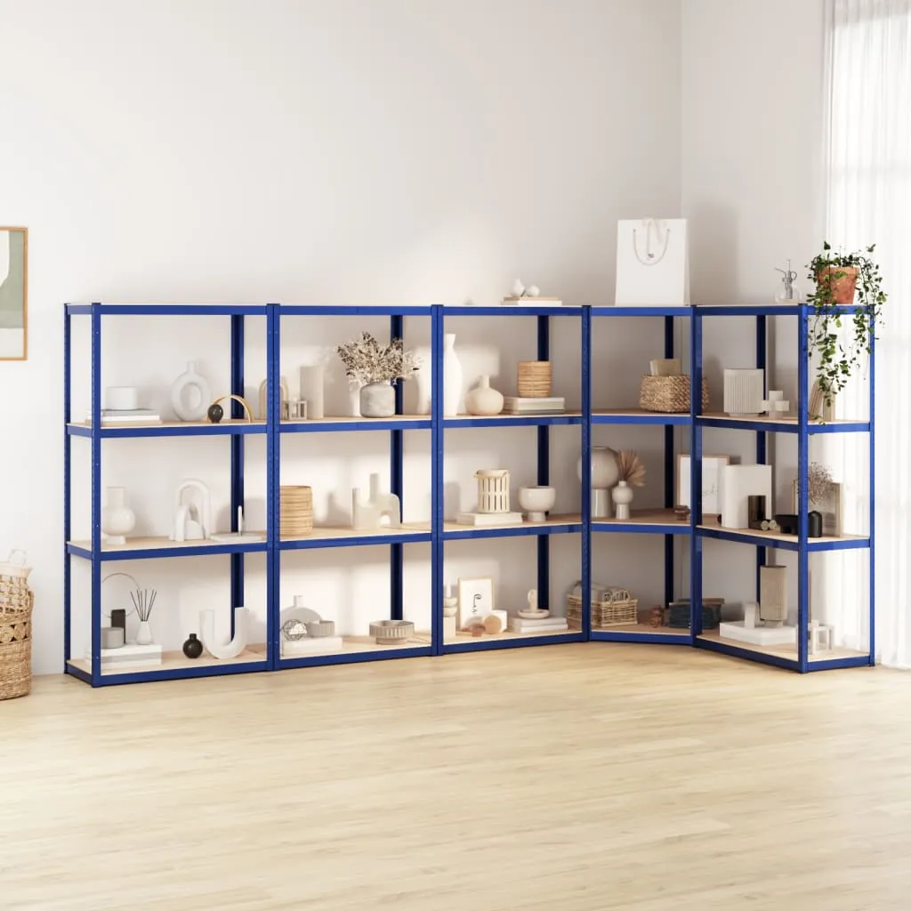 vidaXL Scaffali a 4 Ripiani 5 pz Blu in Acciaio e Legno Multistrato