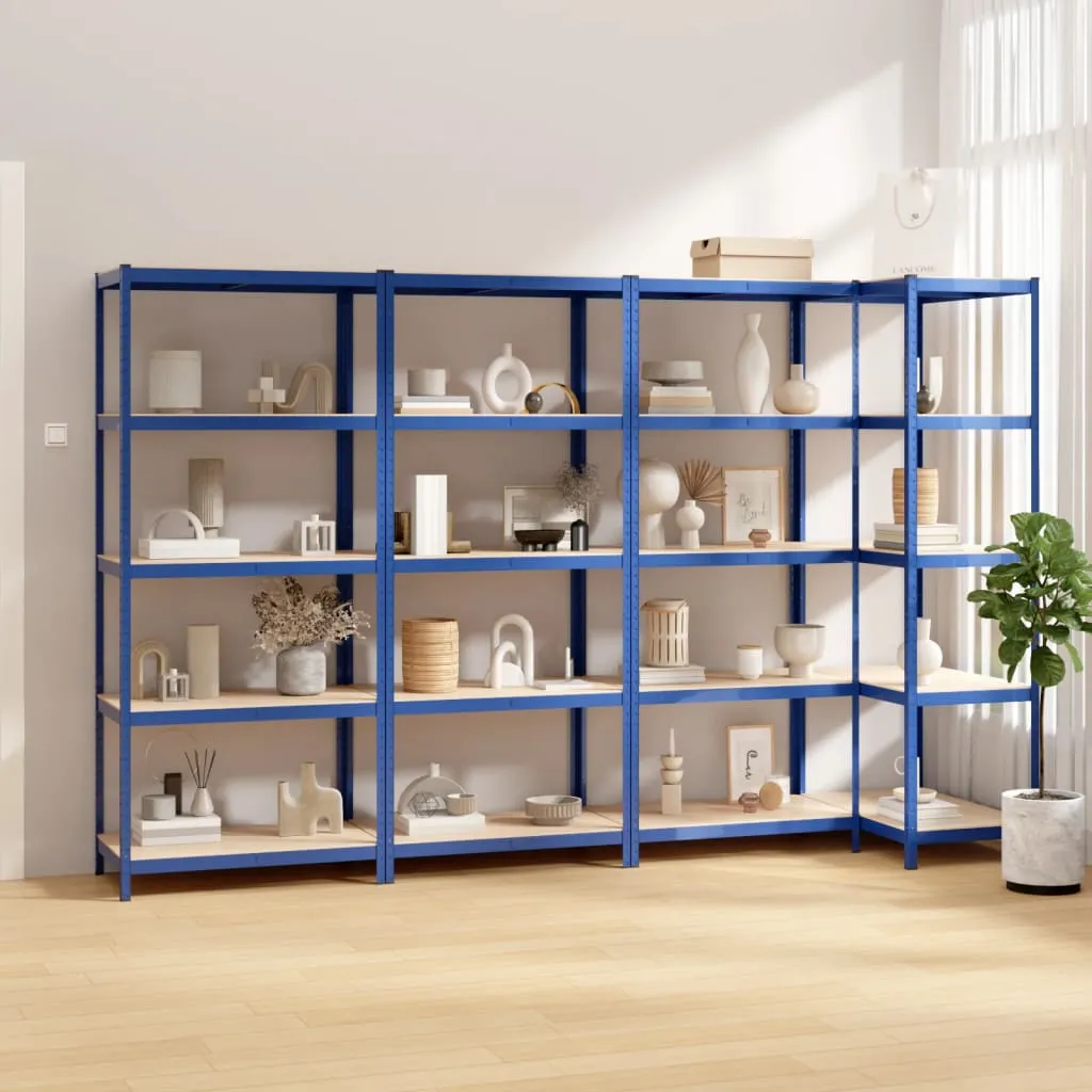 vidaXL Scaffali a 5 Ripiani 4 pz Blu in Acciaio e Legno Multistrato