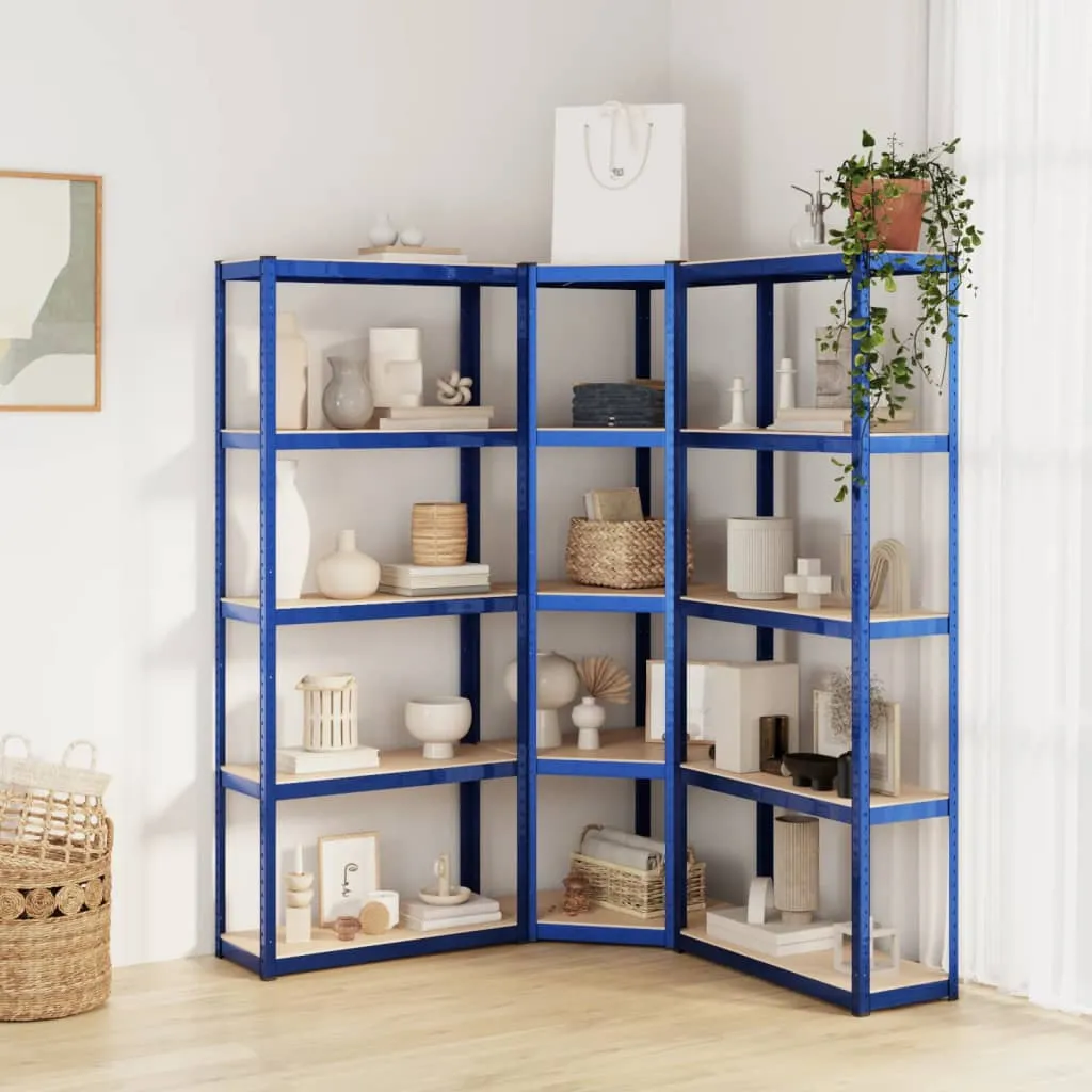 vidaXL Scaffali a 5 Ripiani 3 pz Blu in Acciaio e Legno Multistrato