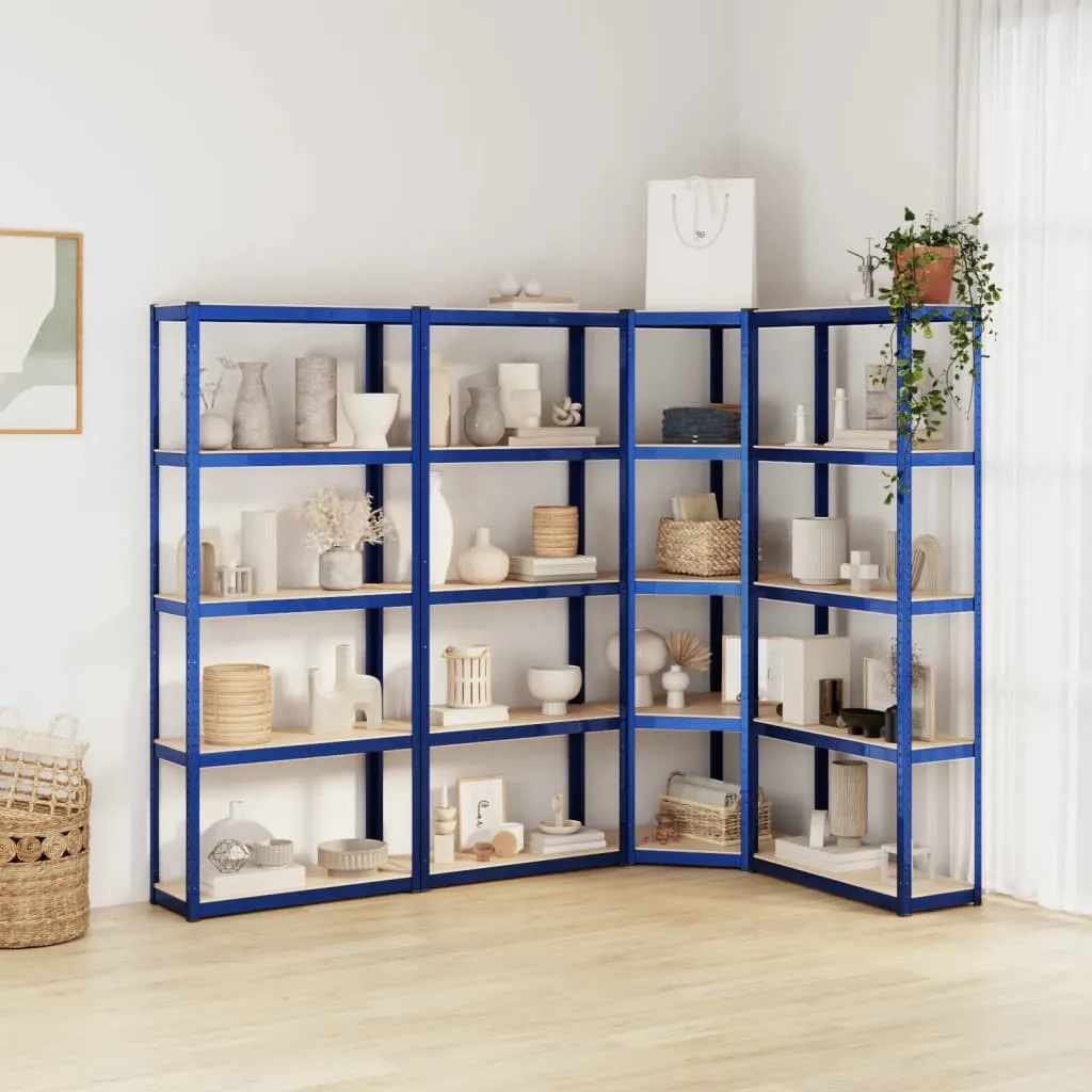 vidaXL Scaffali a 5 Ripiani 4 pz Blu in Acciaio e Legno Multistrato