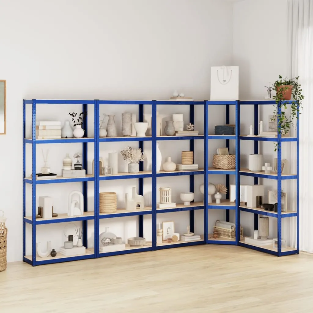 vidaXL Scaffali a 5 Ripiani 5 pz Blu in Acciaio e Legno Multistrato