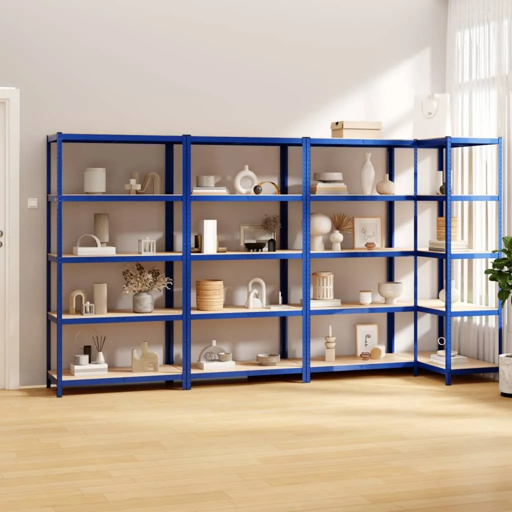 vidaXL Scaffali a 5 Ripiani 4 pz Blu in Acciaio e Legno Multistrato