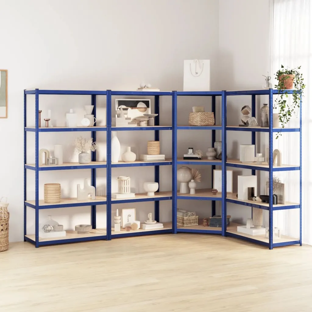 vidaXL Scaffali a 5 Ripiani 4 pz Blu in Acciaio e Legno Multistrato