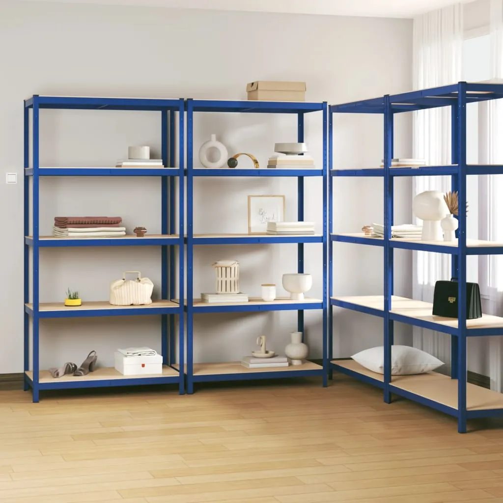 vidaXL Scaffali a 5 Ripiani 4 pz Blu in Acciaio e Legno Multistrato