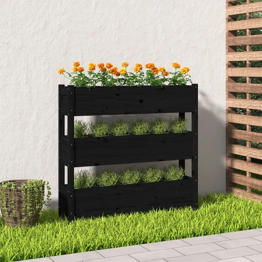 vidaXL Fioriera Nera 112x25x104,5 cm in Legno Massello di Pino