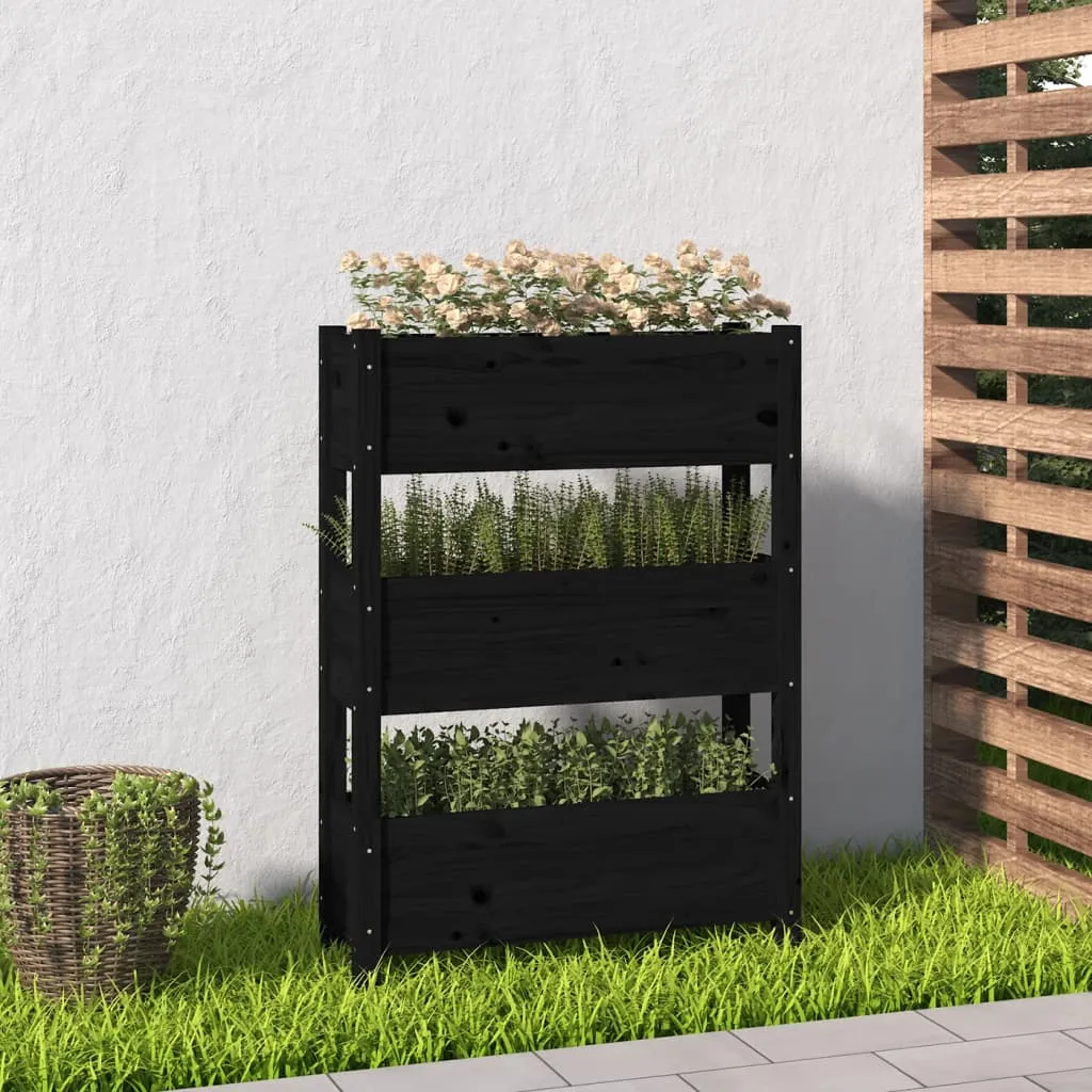 vidaXL Fioriera Nera 77x25x104,5 cm in Legno Massello di Pino