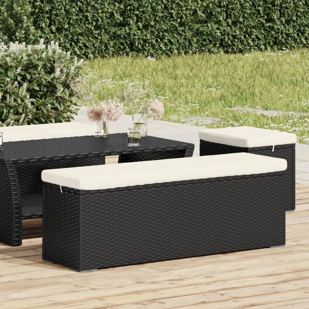 vidaXL Panca Ottomana con Cuscino Nero 110x30x40 cm in Polyrattan