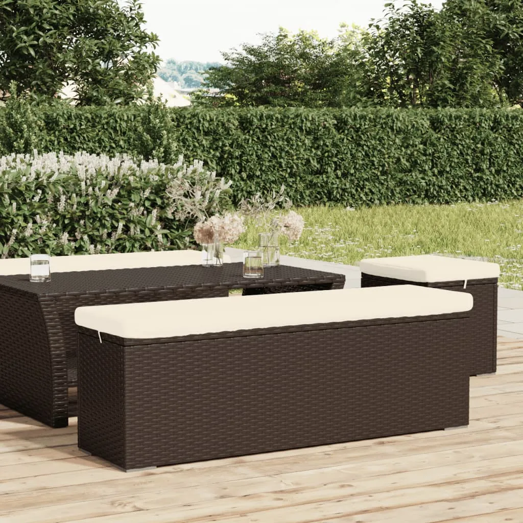 vidaXL Panca Ottomana con Cuscino Marrone 110x30x40 cm in Polyrattan