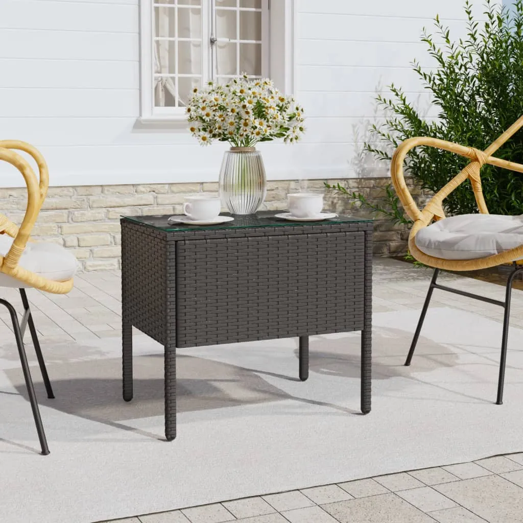 vidaXL Tavolino Nero 53x37x48 cm Polyrattan e Vetro Temperato