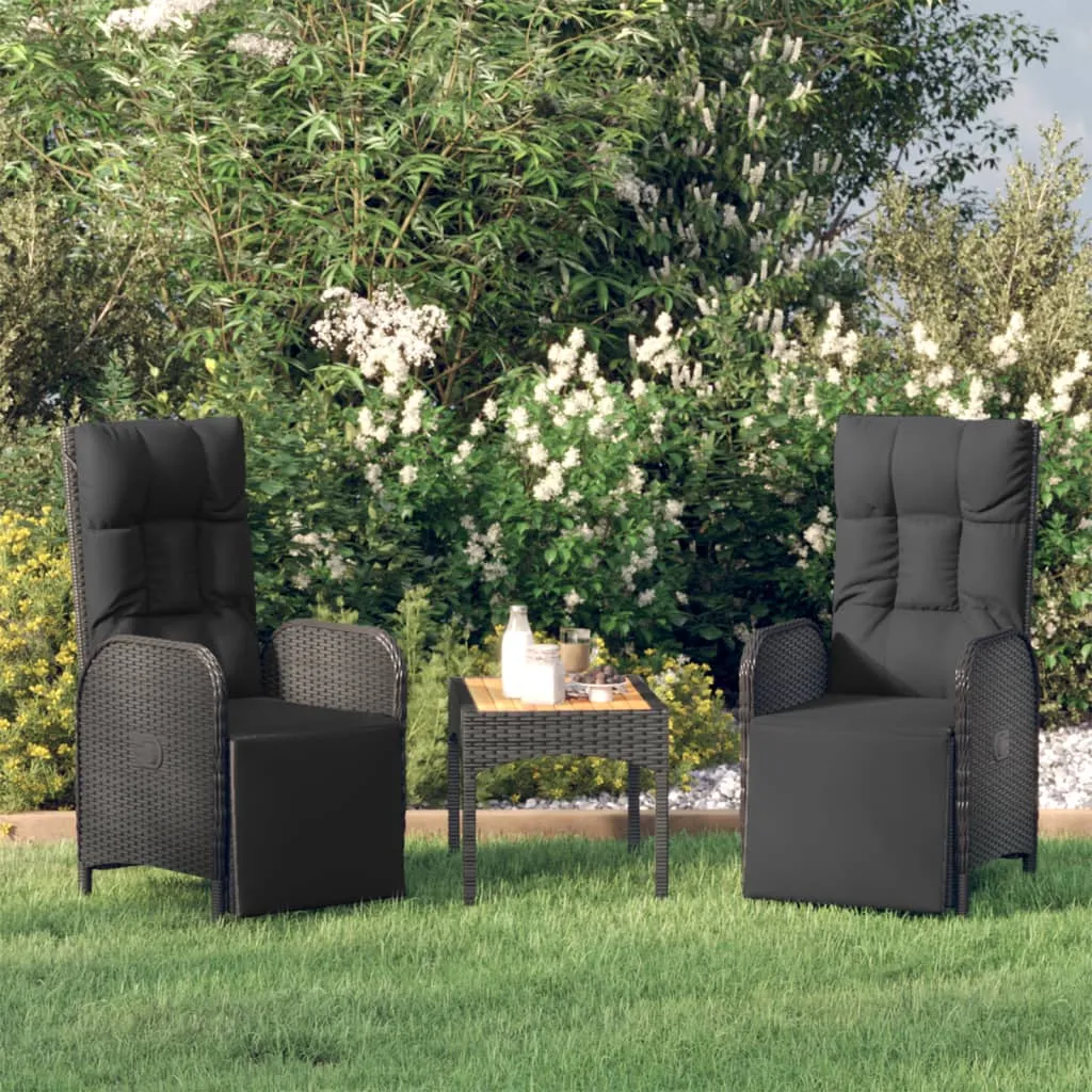 vidaXL Sedie Reclinabili da Esterno con Cuscini 2 pz Polyrattan Nere