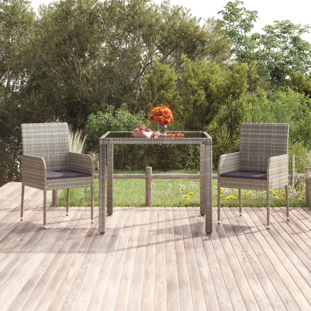 vidaXL Tavolo da Giardino Piano in Vetro Grigio 90x90x75 cm Polyrattan