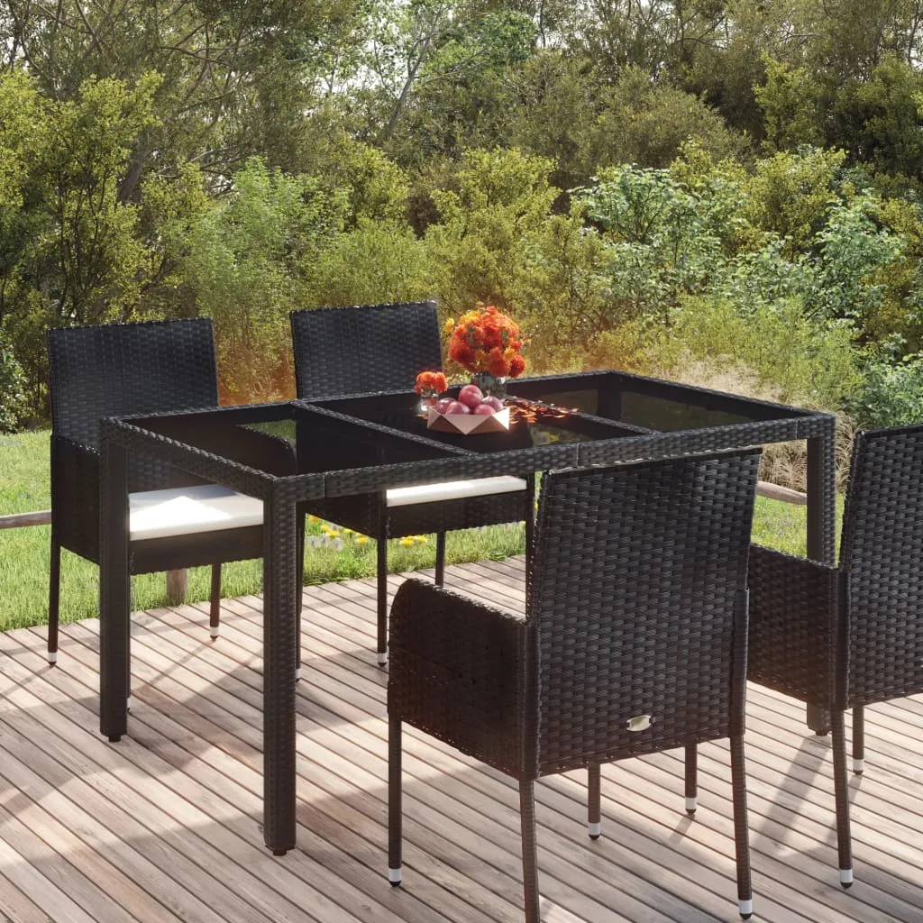 vidaXL Tavolo da Giardino Piano in Vetro Nero 150x90x75 cm Polyrattan