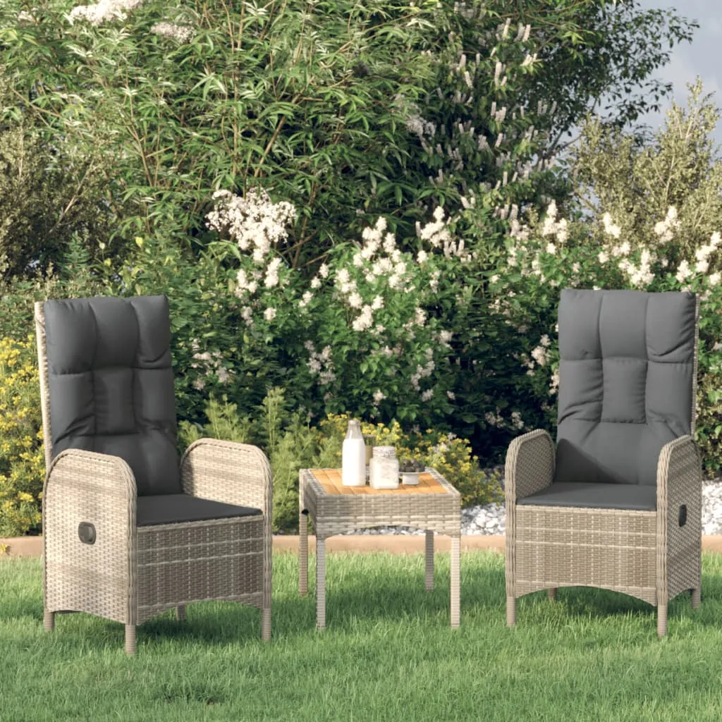 vidaXL Set Divani da Giardino 3 pz con Cuscini in Polyrattan Grigio