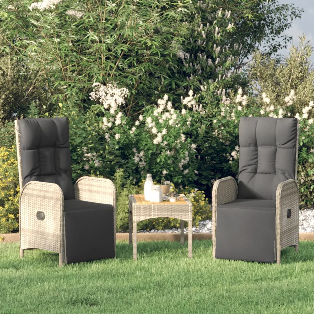 vidaXL Sedie Reclinabili da Giardino 2 pz con Tavolo Grigio Polyrattan