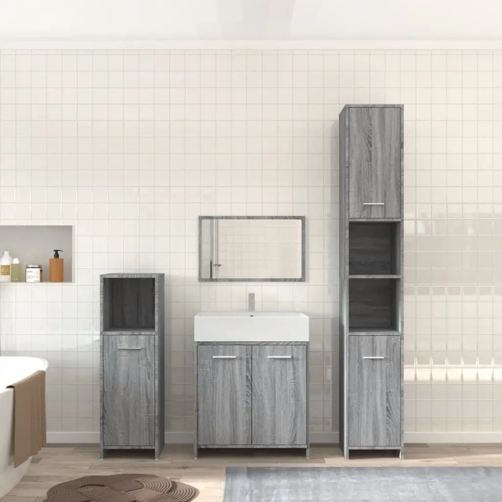 Set Mobili da Bagno 4 pz Grigio Sonoma in Legno Multistrato